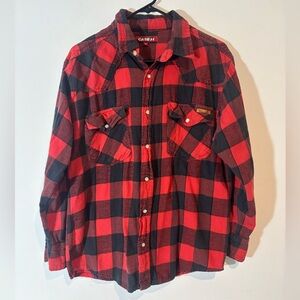 Case IH Men’s Medium Snap Button Down Long  Sleeve Red Black Shirt Casual Fall